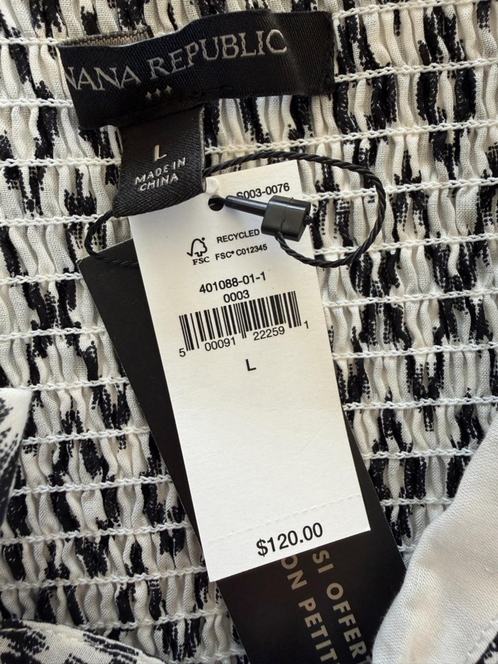 Banana Republic Black White Midi Dress NWT Size L Modest Babydoll Prairie - Picture 7 of 10